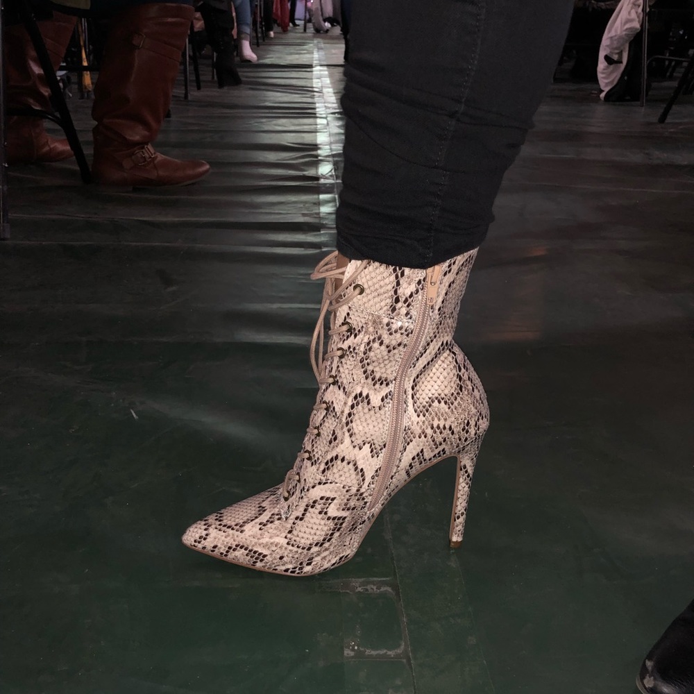 Snake print lace up bootie